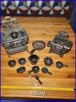 Vintage lot Crescent queen Cast Iron Wood Stove Salesman Sample Toy accessories Vintage lot Crescent queen Cast Iron Wood Stove Salesman Sample Toy accessories