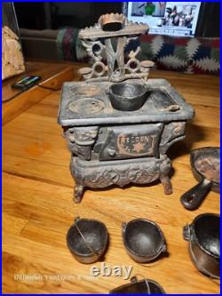 Vintage lot Crescent queen Cast Iron Wood Stove Salesman Sample Toy accessories Vintage lot Crescent queen Cast Iron Wood Stove Salesman Sample Toy accessories