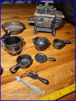 Vintage lot Crescent queen Cast Iron Wood Stove Salesman Sample Toy accessories Vintage lot Crescent queen Cast Iron Wood Stove Salesman Sample Toy accessories