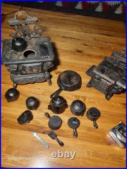 Vintage lot Crescent queen Cast Iron Wood Stove Salesman Sample Toy accessories Vintage lot Crescent queen Cast Iron Wood Stove Salesman Sample Toy accessories