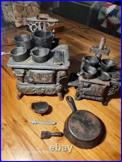 Vintage lot Crescent queen Cast Iron Wood Stove Salesman Sample Toy accessories Vintage lot Crescent queen Cast Iron Wood Stove Salesman Sample Toy accessories