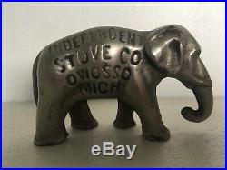 Vtg Cast Iron Elephant Advertising Independent Stove Co Paperweight Owosso MI