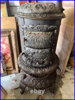 Vtg Cast Iron Wood Stove Round Oak Stove Estate of P. D. Beckwith Dowagiac M18
