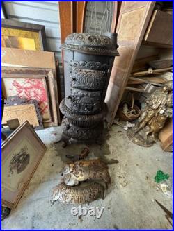 Vtg Cast Iron Wood Stove Round Oak Stove Estate of P. D. Beckwith Dowagiac M18