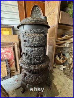 Vtg Cast Iron Wood Stove Round Oak Stove Estate of P. D. Beckwith Dowagiac M18