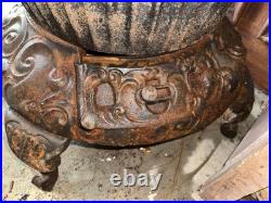 Vtg Cast Iron Wood Stove Round Oak Stove Estate of P. D. Beckwith Dowagiac M18