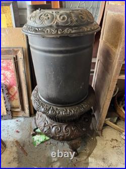 Vtg Cast Iron Wood Stove Round Oak Stove Estate of P. D. Beckwith Dowagiac M18