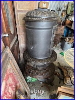 Vtg Cast Iron Wood Stove Round Oak Stove Estate of P. D. Beckwith Dowagiac M18