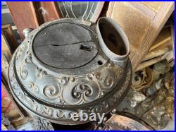 Vtg Cast Iron Wood Stove Round Oak Stove Estate of P. D. Beckwith Dowagiac M18