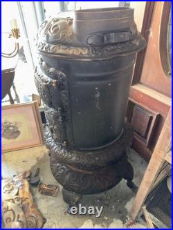 Vtg Cast Iron Wood Stove Round Oak Stove Estate of P. D. Beckwith Dowagiac M18