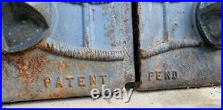 Vtg FISHER Cast Iron Embossed Graphic Stove Doors Rustic Decor Orig Blue Paint