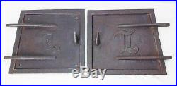 Vtg antique cast iron coal wood cook stove burner factory farm furnace doors