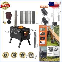 Wood Burning Tent Stove Detachable Chimney, Glass Viewing Window