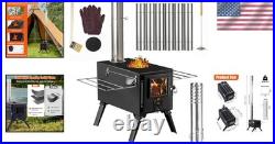 Wood Burning Tent Stove Detachable Chimney, Glass Viewing Window