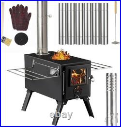Wood Burning Tent Stove Detachable Chimney, Glass Viewing Window