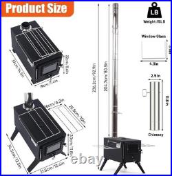 Wood Burning Tent Stove Detachable Chimney, Glass Viewing Window