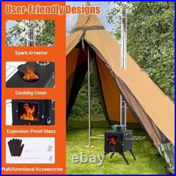 Wood Burning Tent Stove Detachable Chimney, Glass Viewing Window