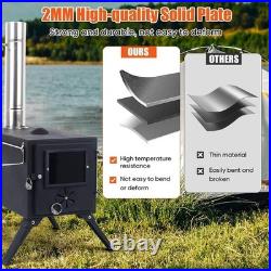 Wood Burning Tent Stove Detachable Chimney, Glass Viewing Window