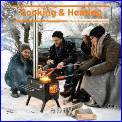 Wood Burning Tent Stove Detachable Chimney, Glass Viewing Window
