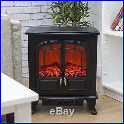 Wood Stove Style Electric Fire 2-Door Log Effect 1000W and 2000W Black