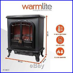 Wood Stove Style Electric Fire 2-Door Log Effect 1000W and 2000W Black