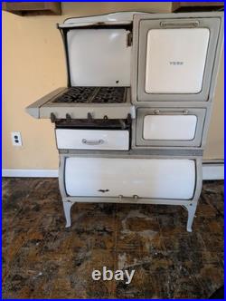 York Antique Freestanding Cooking Stove 2 Burners Enamel White Gray Cast Iron